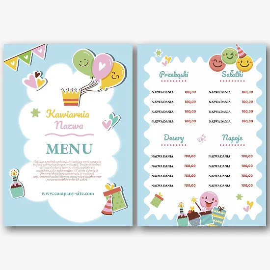 Szablon menu kawiarni dla dzieci
