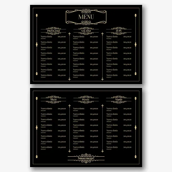 Szablon menu restauracji