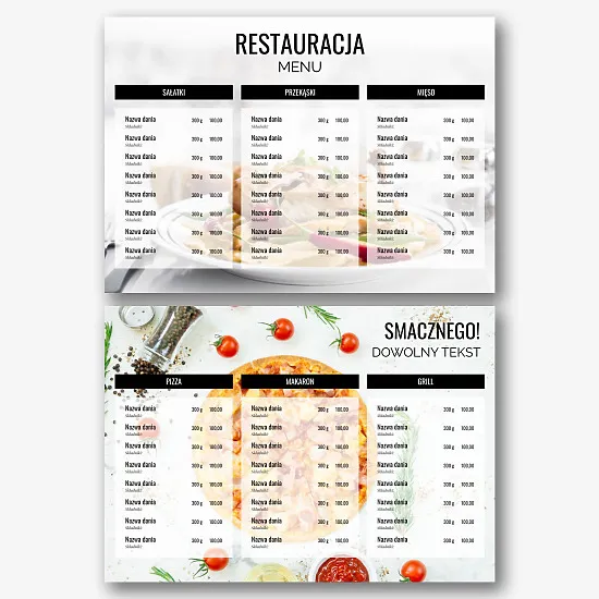 Szablon menu restauracji