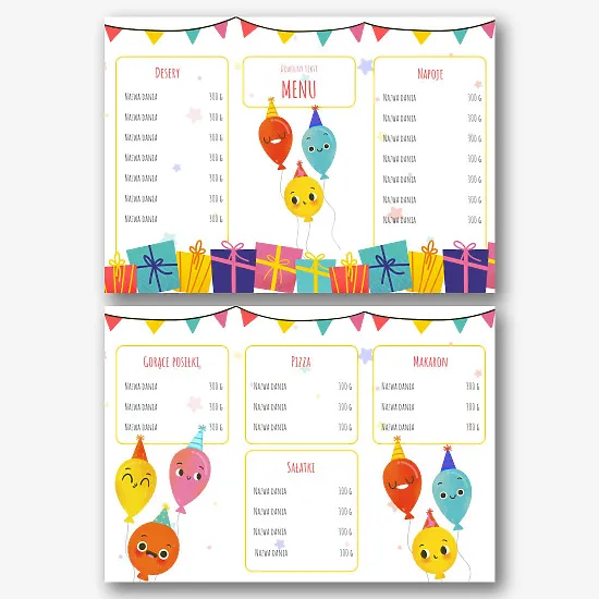 Szablon menu urodzinowego
