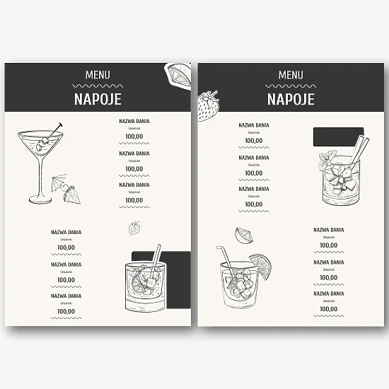 Szablon menu koktajlowego