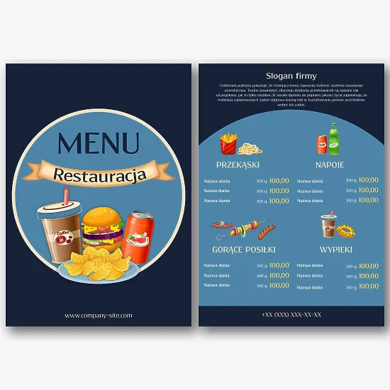 Szablon menu restauracji fast food