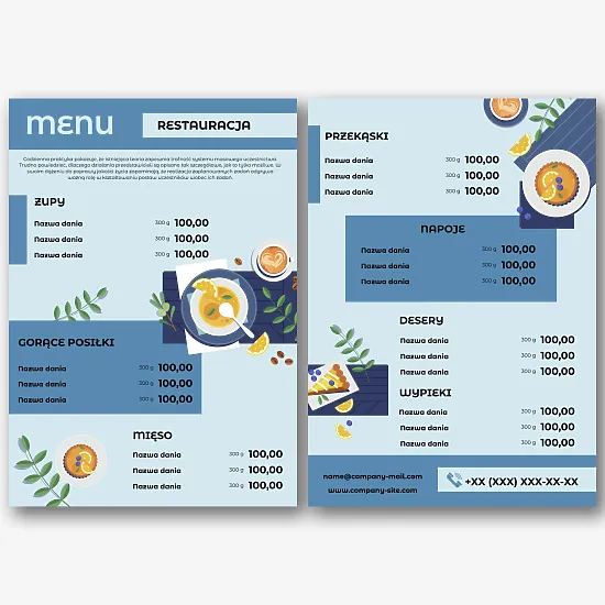 Szablon menu restauracji