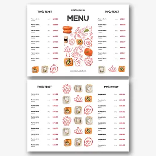 Szablon menu dla restauracji sushi i bułek