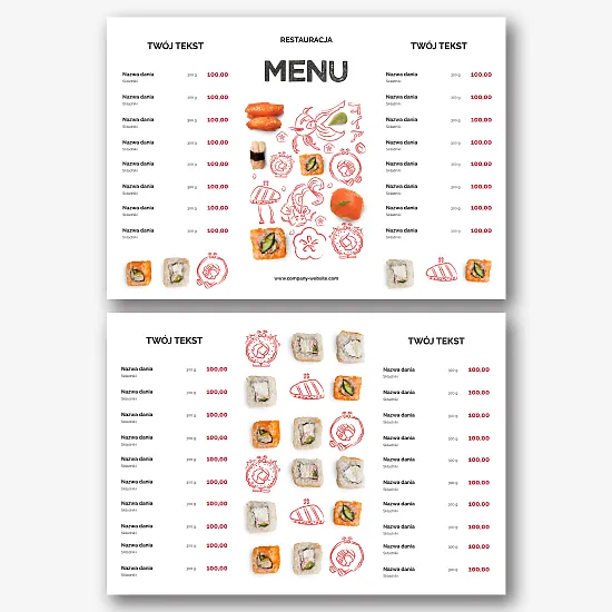 Szablon menu dla restauracji sushi i bułek