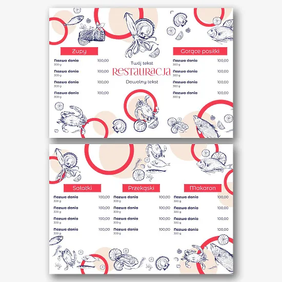 Szablon menu restauracji z owocami morza
