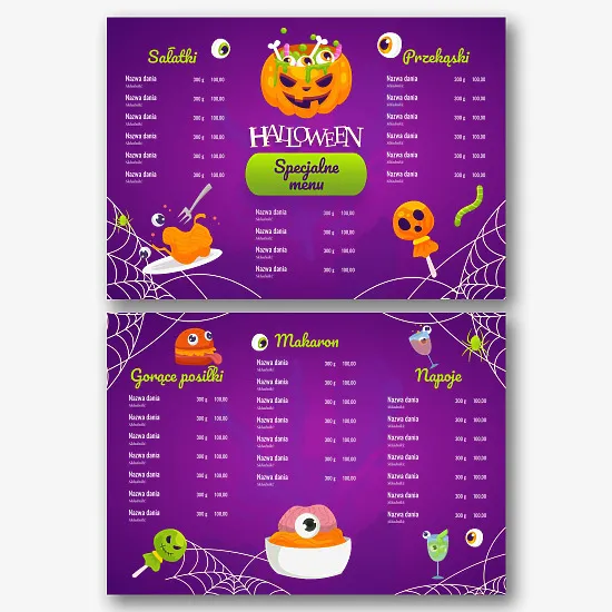 Szablon menu na imprezę Halloween